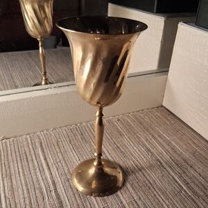 Vintage Solid Brass Goblet Elegant Gold Tone Chalice 8" Natural Patina
